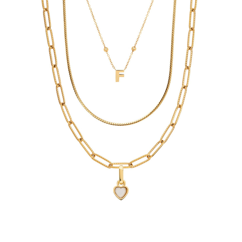 Mini Initial & Heart Birthstone Layered Set (Gold)