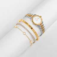 Belgravia Pearl Watch 30 & Crystal Bracelet Set (Gold)