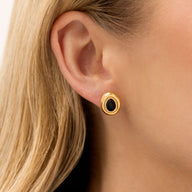 Black Onyx Molten Stud Earrings (Gold)