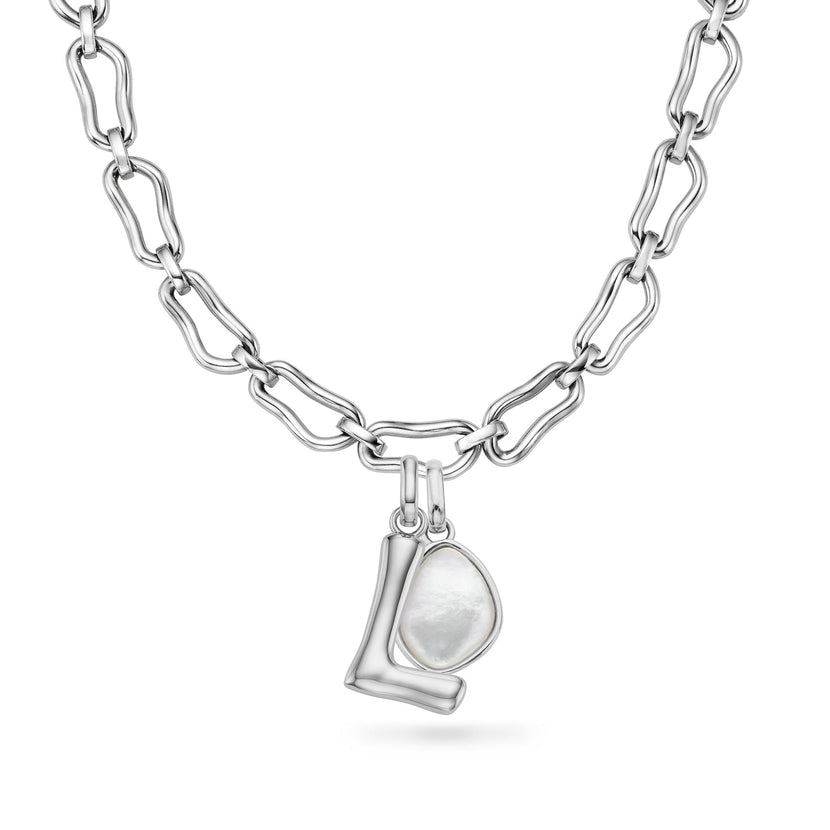 Molten Initial & Organic Stone Necklace (Silver)