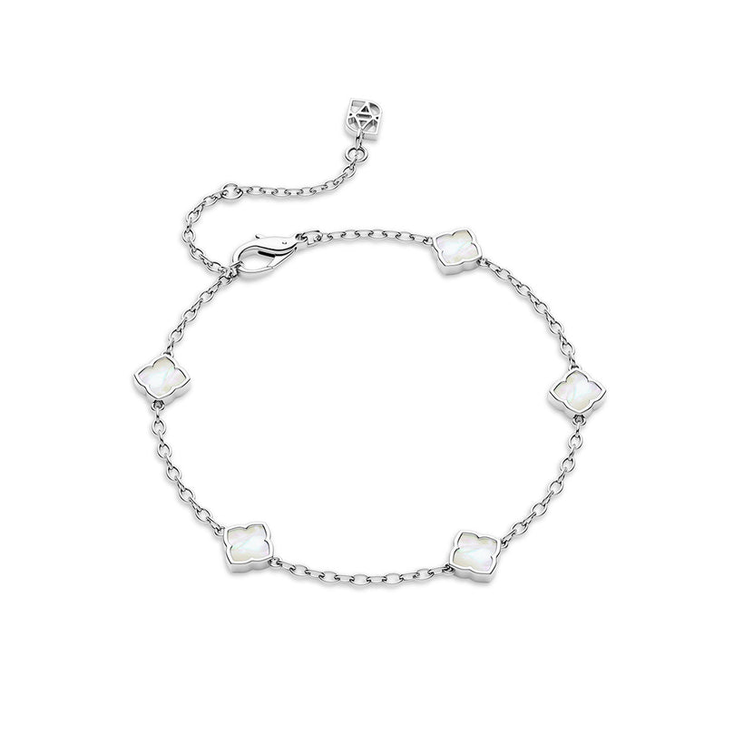 Mini Multi Pearl Clover Bracelet (Silver)