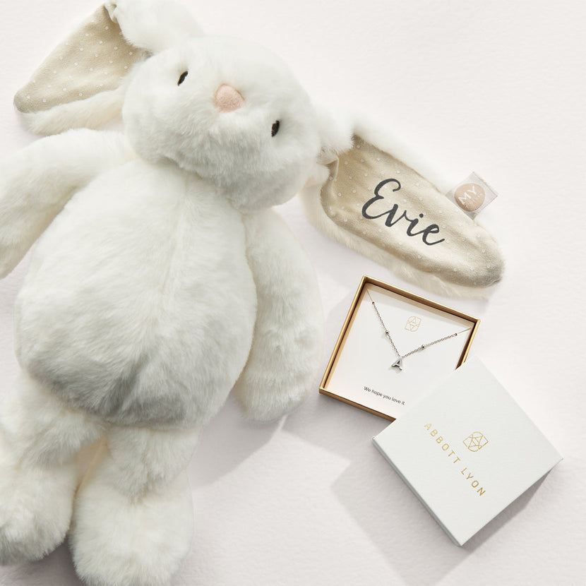 New Baby & Mum Gift Set - Mini Letter Sphere Chain Necklace (Silver)