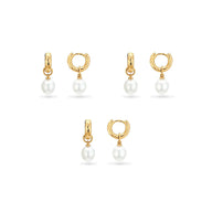 Pearl Drop Huggie Earring Bridesmaid Gift Set (Gold)