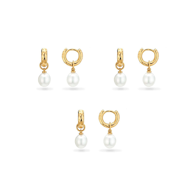 Pearl Drop Huggie Earring Bridesmaid Gift Set (Gold)