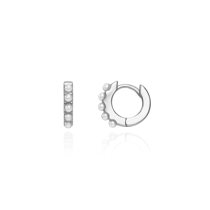 Pearl Huggie Hoop Earrings (Silver)