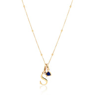 Personalised Initial & Droplet Birthstone Necklace (Gold)