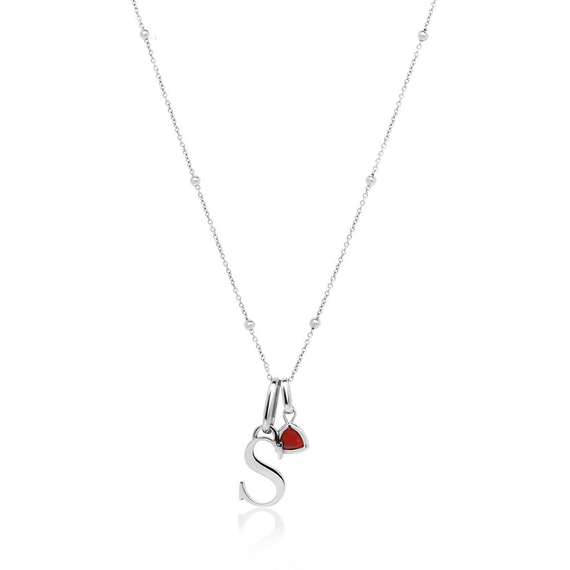 Personalised Initial & Droplet Birthstone Necklace (Silver)