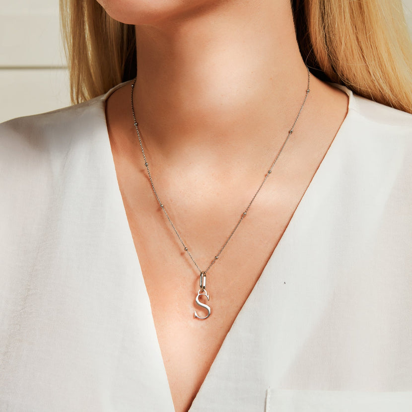 Personalised Initial & Droplet Birthstone Necklace (Silver)