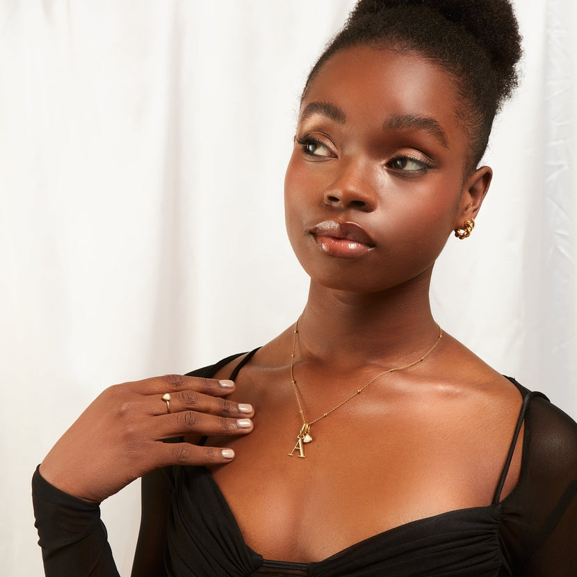 Personalised Initial & Droplet Birthstone Necklace (Gold)