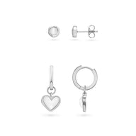 White Quartz Heart & Stud Earrings Set (Silver)