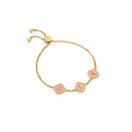 Rose Quartz Clover Custom Name Bracelet (Gold)