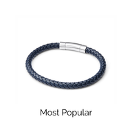 Men's Navy Bonded Leather Bracelet (Silver).