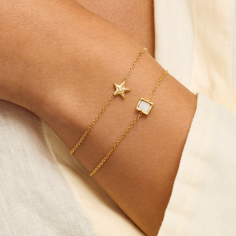 Starfish & Moonstone Bracelet Set (Gold)