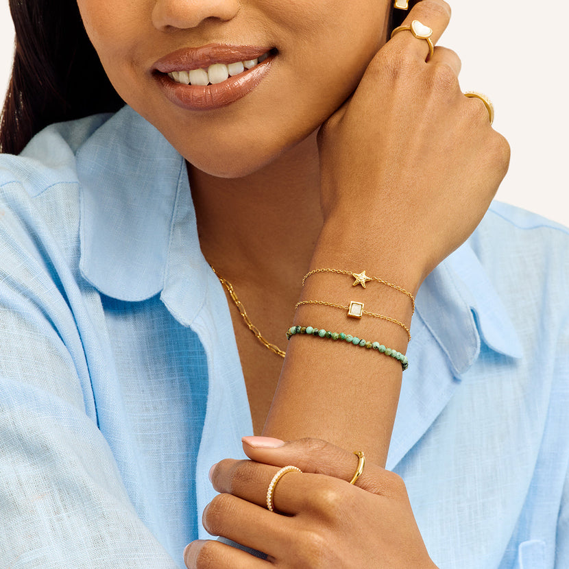 Starfish & Moonstone Bracelet Set (Gold)