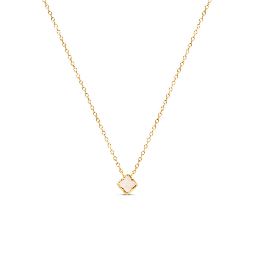 Fine Mini Pearl Clover Necklace (Gold)