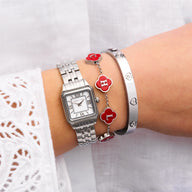 Red Custom Clover Name Bracelet (Silver)