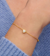 New Baby & Mum Gift Set - Mini Heart Birthstone Bracelet (Gold)