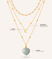 Mini Letter & Heart Birthstone Layered Necklace Set (Gold)