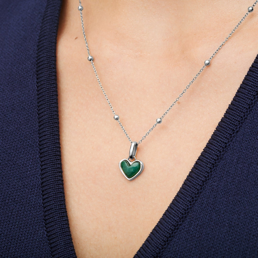 Green Quartz Heart Necklace (Silver)