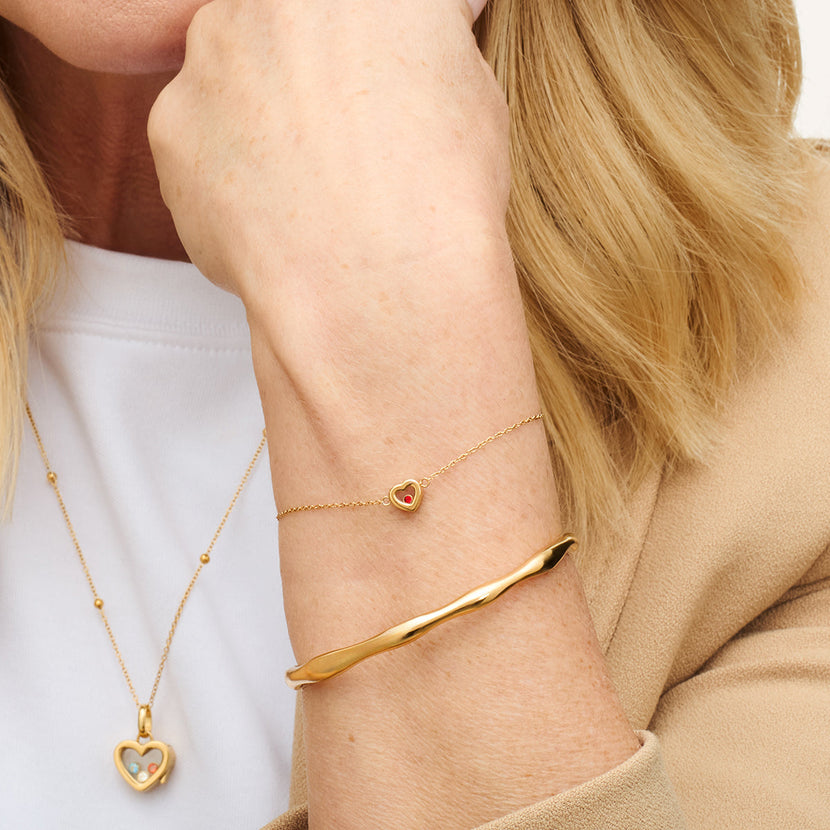 Floating Birthstone Heart Bracelet (Gold)