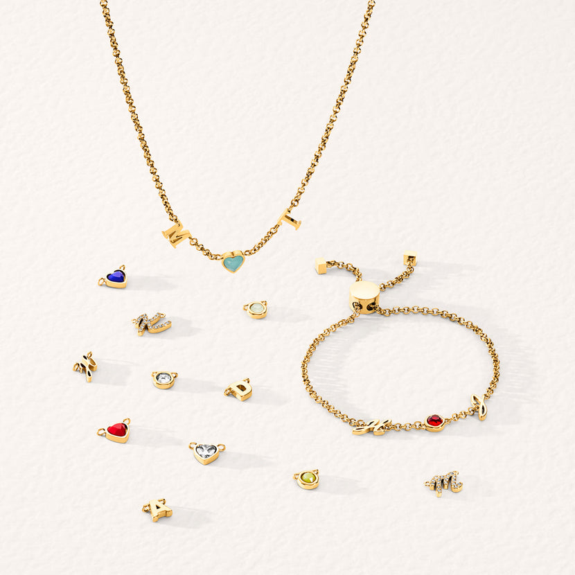 Made Mine Initials & Birthstone Bracelet (Gold)