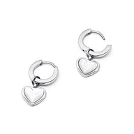 White Quartz Heart Huggie Earrings (Silver)
