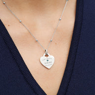 Blue Crystal Heart Token Necklace (Silver)