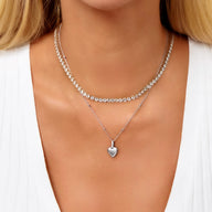 Heart Photo Locket Sphere Necklace (Silver)