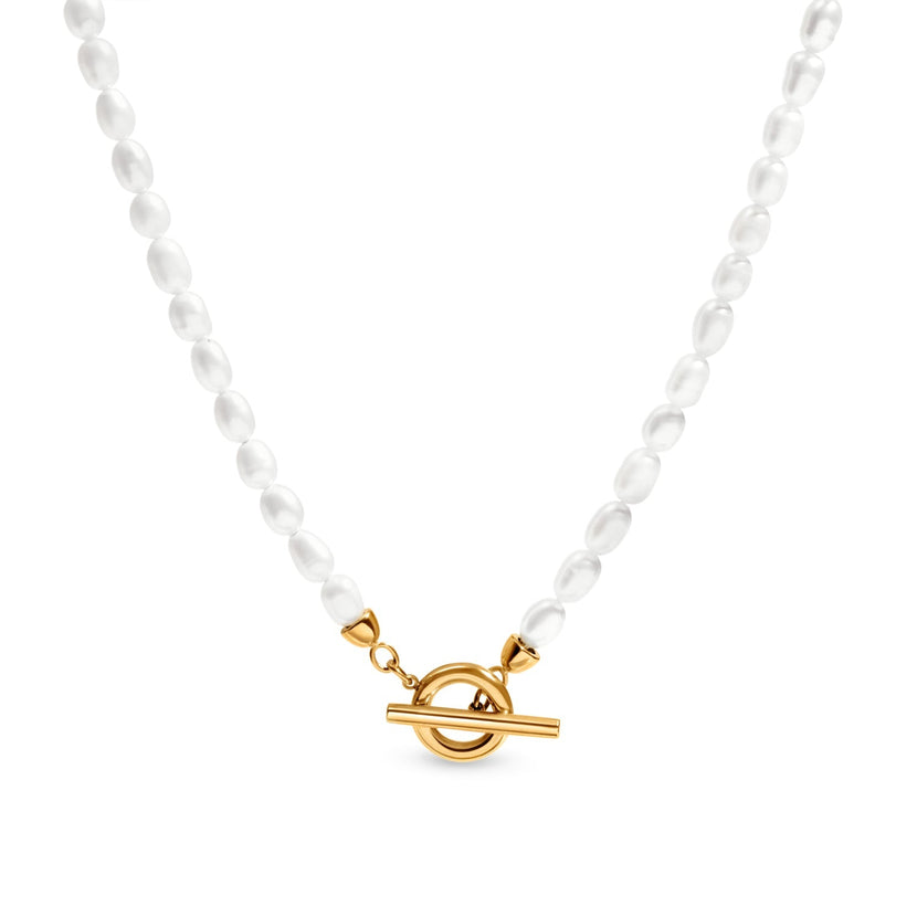 T-bar Pearl Necklace (Gold)