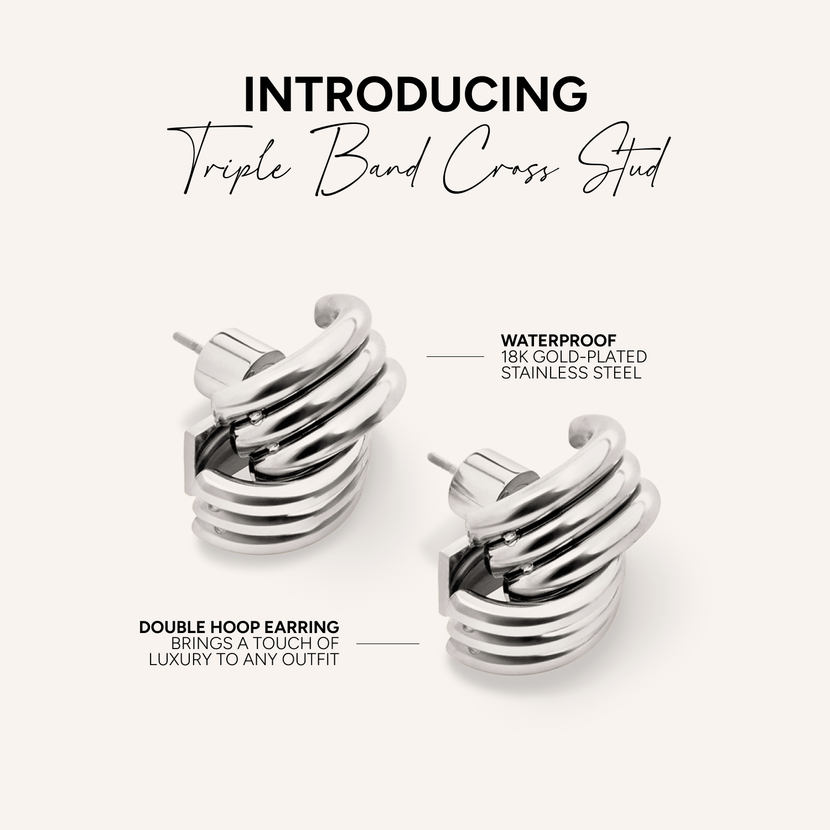 Triple Band Cross Studs (Silver)