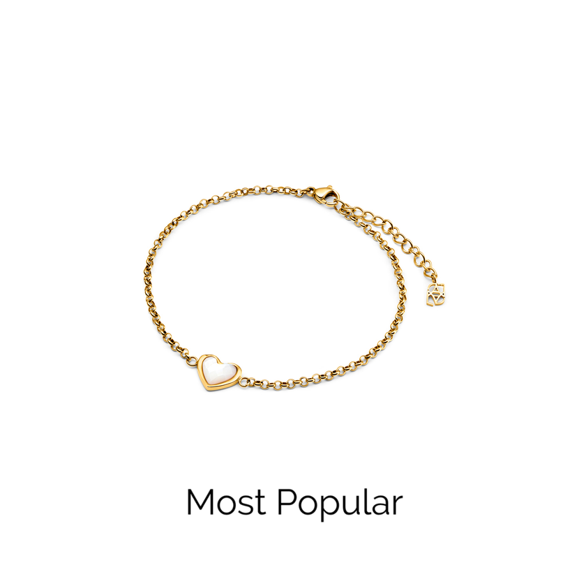 White Quartz Heart Bracelet (Gold)