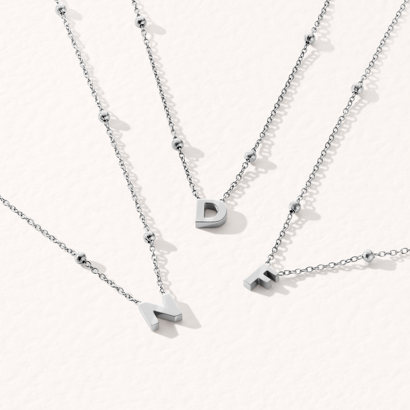 New Baby & Mum Gift Set - Mini Letter Sphere Chain Necklace (Silver)