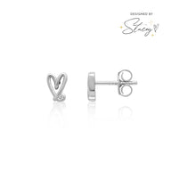 Stacey's Stories Doodle Heart Crystal Stud Earrings (Silver)