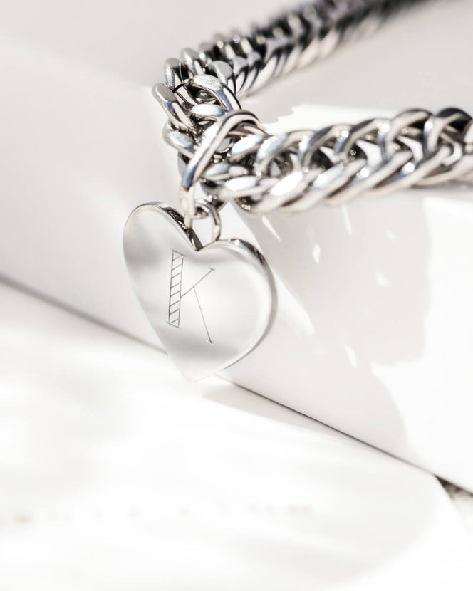Heart Curb Chain Necklace (Silver)