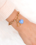 Letter & Birthstone Figaro Chain Bracelet (Rose Gold)