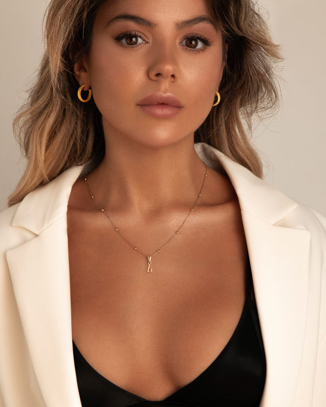 Lowercase Initial Sphere Chain Necklace (Rose Gold)