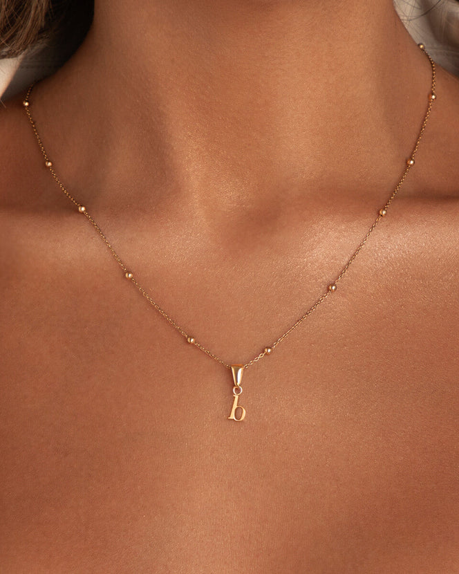 Lowercase Initial Sphere Chain Necklace (Rose Gold)