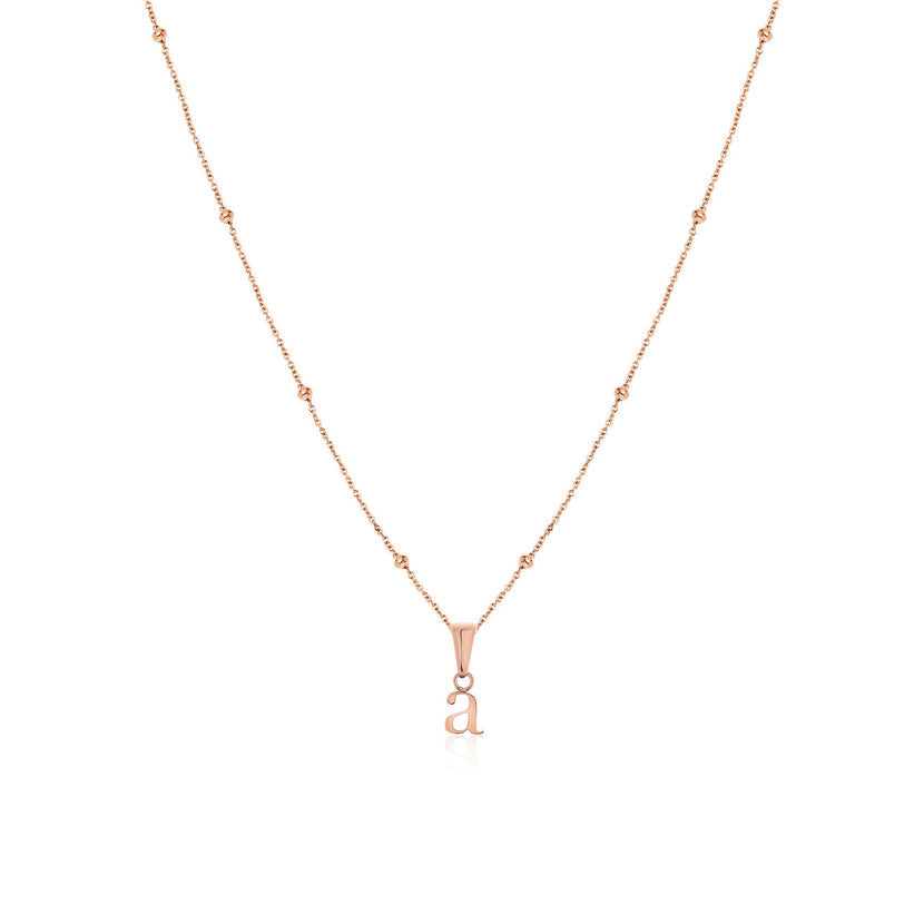 Lowercase Initial Sphere Chain Necklace (Rose Gold)