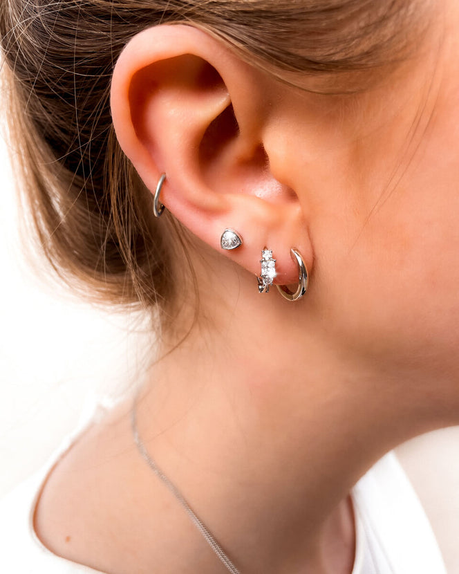 Sterling Silver Crystal Stud Earrings (Silver)