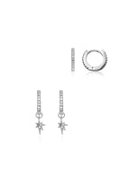 Sterling Silver Starburst Ear Set (Silver)