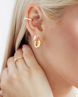 Sterling Silver Triple Crystal Huggie Hoop Earrings (Gold)