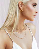 Sterling Silver Triple Crystal Huggie Hoop Earrings (Gold)