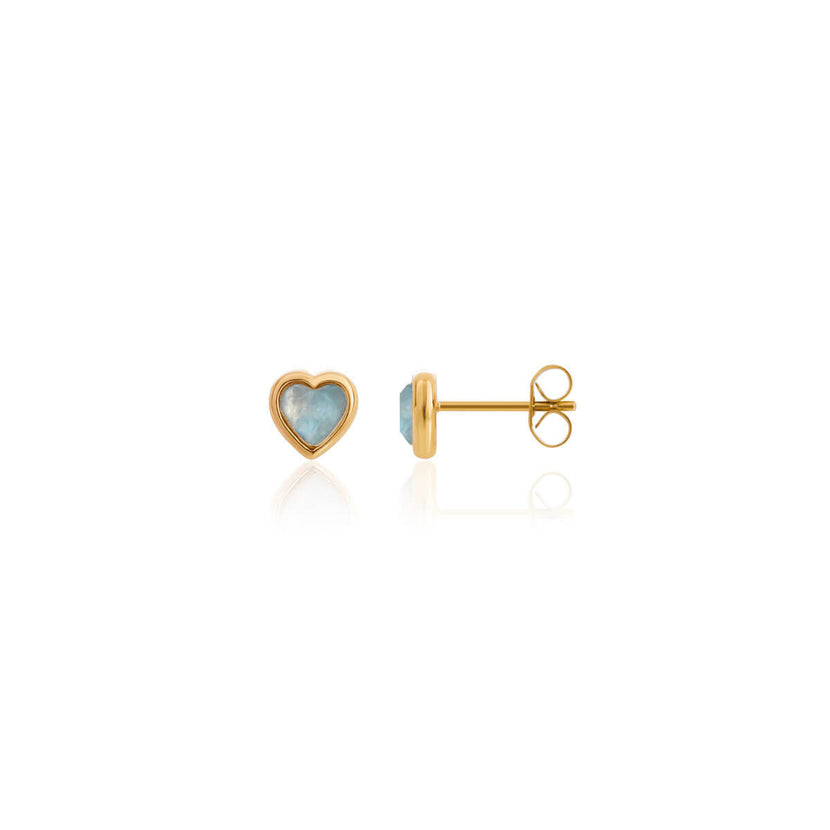 Blue Heart Stud Earrings (Gold)