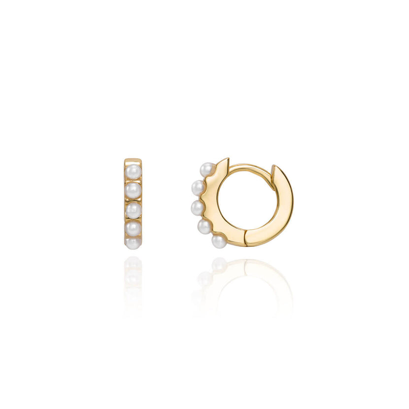 Pearl Huggie Hoop Earrings (Gold)
