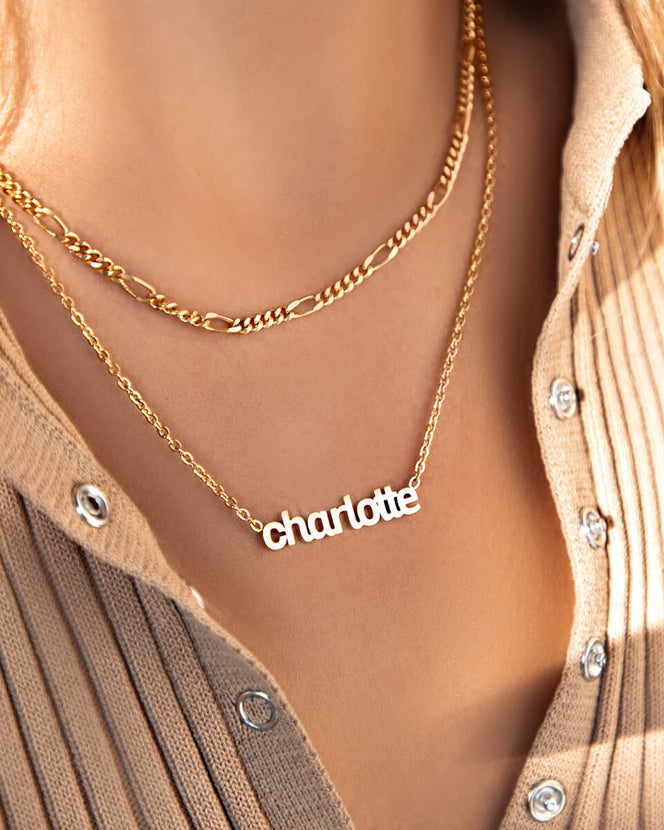 Small Figaro Chain Necklace (Gold)