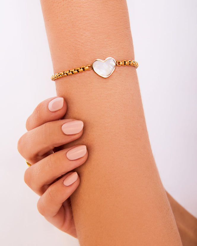 White Quartz Heart Bracelet (Gold)