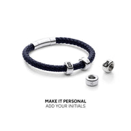 Men's Navy Bonded Leather Bracelet (Silver)