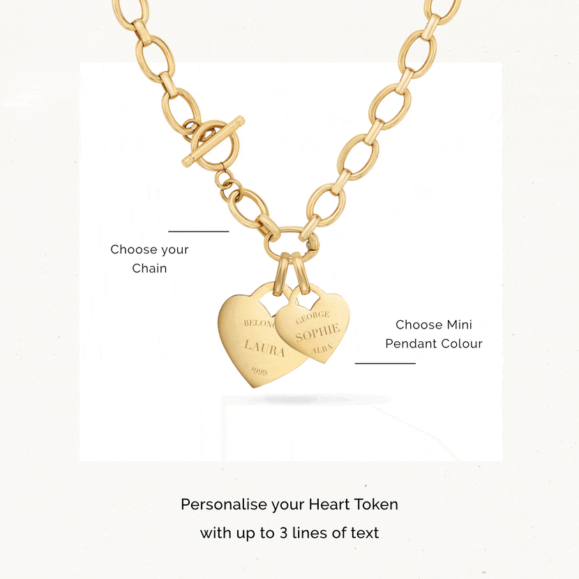 Double Heart Token Necklace (Gold) (Birthstone Copy)