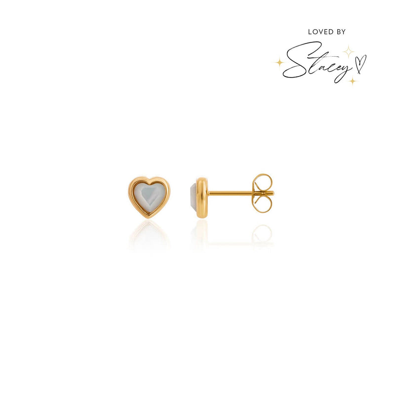 Mini Heart Birthstone Stud Earrings (Gold)