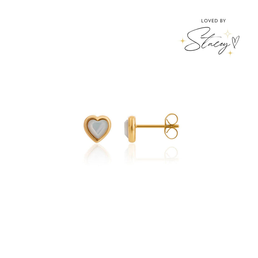Mini Heart Birthstone Stud Earrings (Gold)